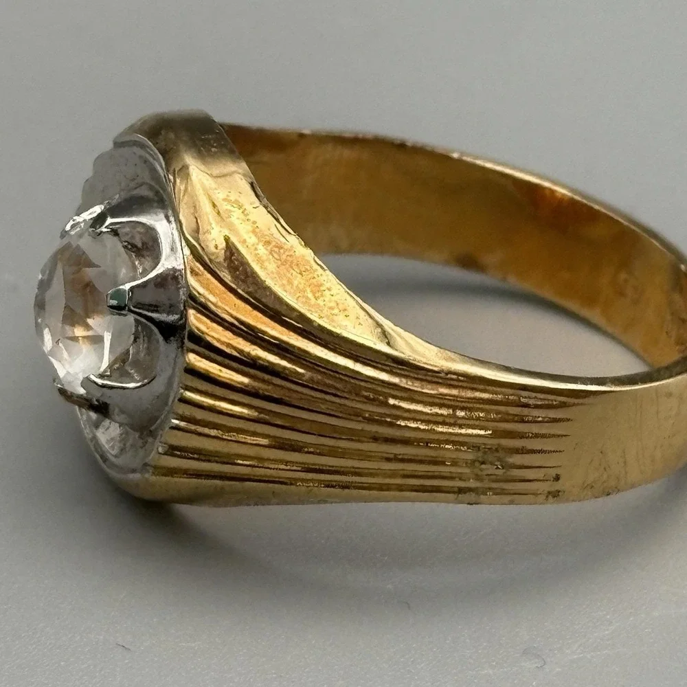 Vintage Mens 10k Gold Filled Ring Clear Stone 12.75 MCM Bold Statement 7.95g